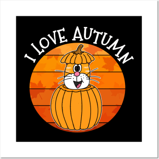 I Love Autumn Cat Pumpkin Fall Thanksgiving Posters and Art